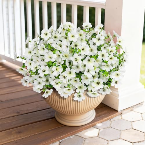 20 Bundles Artificial Flowers for Outdoors, Fake Violet Flowers Silk Realistic UV Resistant Faux Artificial Plants Outdoors for Window Box Garden Patio Front Porch Home Indoor Outside Decorations - color: White