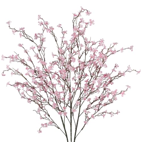 3 Pcs Cherry Blossom Branches Artificial Flowers for Spring Summer Indoor Decoration Faux Cherry Blossom Long Stems Light Pink Silk Fake Flowers for Tall Vase Arrangements Home Wedding Table - color: Light Pink
