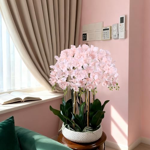 Orchids Artificial Flowers,6PCS Light Pink Tall Fake Flowers 36" Artificial Phalaenopsis Long Stems Silk Orchids for Wedding Party Office Home Décor (Light Pink) - color: Light Pink