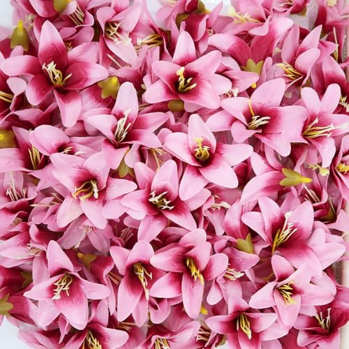 20 Pcs Artificial Lily Flower Head, Beanpastecolor | Fake Flowers Heads, Simulation Small Lily, DIY Handmade, Wedding Photography Party Home Decoration - color: Bean Paste Color