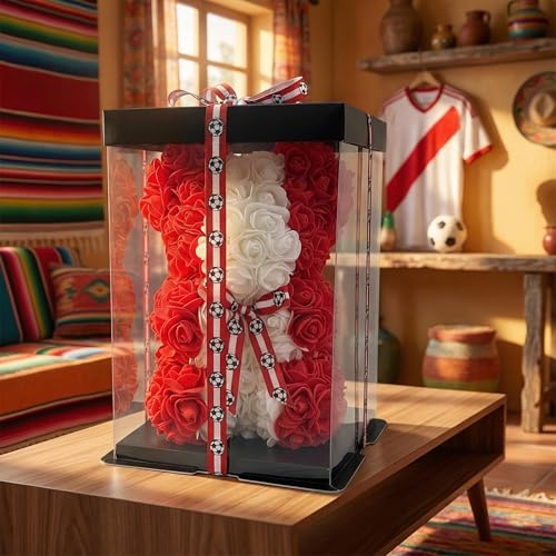 Canada LED Artificial Rose Flower Bear, Valentine's Mother's Day, Christmas, Birthday,Thanksgiving Party Anniversary Girl Friend Wife Light Strips and Greeting Cards(CA) - color: Ca