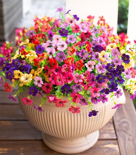 HyeFlora Artificial Flowers for Outdoor Indoor Garden Home Decoration, Faux Flower Daisy with Eucalyptus Leaves Fake Plants Greenery Boxwood Porch Patio, 12 Bundles (6 Multicolor) - color: 6 Multicolor