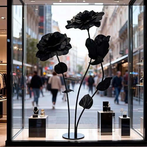 Giant Artificial Rose Decor, Oversized Standing Flower for Wedding Receptions, Photo Shoots, Parties & Romantic Spaces (Black) - color: Black