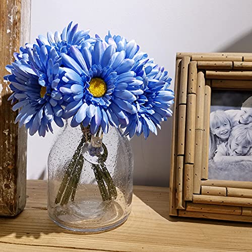 TOPIA Artificial African Daisies Flowers African Daisy Silk Flowers Artificial Gerbera Daisies Pack of 10 (Blue) - color: Blue, size: 10pcs