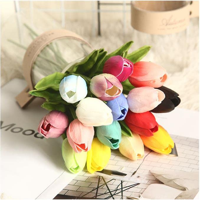 30 pcs Real-Touch Artificial Tulip Flowers Home Wedding Party Decor - color: Light Pink