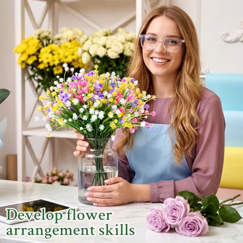 Hoteam 40 Bundles Outdoor Artificial Flowers Plants UV Resistant Outside Fake Flowers Plastic Plants Outdoor Spring Summer Seasons Decoration Shrubs Garden Porch (Colorful) - color: Colorful