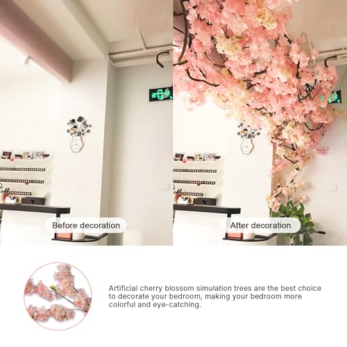 Artificial Cherry Blossom Trees - Fake Flower Background Walls with Simulated Branch and Rattan Design - for Indoor Ceiling Air Conditioning Pipe Ornamental(Pink) - color: Pink