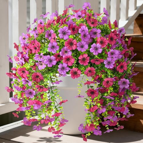 Homsunny Artificial Fake Flowers for Outdoor UV Resistant Faux Hanging Plants Outside 2 Pcs Silk Flower No Fade Realistic for Spring Summer Porch Patio Planter Home Decoration (Mix Purple) - color: Mix Purple