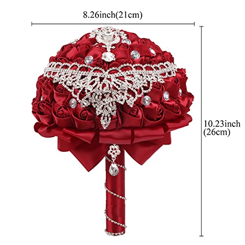 Sharebeauty 8.3 Inch Handmade Satin Rose Bridal Bouquet Toss Round Wedding Bouquet Throw Toss Artificial Flower Bunch Purple + Ivory - color: W28717 Purple/Ivory, size: 8.3"/21cm