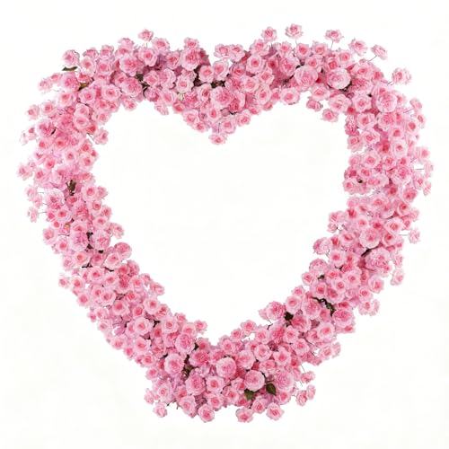 Heart-Shaped Rose Flower Arrangement - Floral Decor for Wedding Arch, Proposal, Party & Event Backdrops, Indoor Outdoor Use（Stand NOT Included） (Pink-White) - color: Pink-white