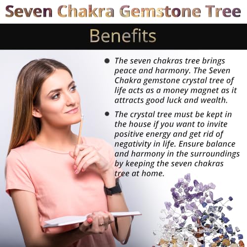 7 Chakra Crystal Tree of Life 10-12 Inch | 300 Natural Gemstone Beads | Healing Crystal Tree with Chakra Bracelet & Pendant | Money Tree, Positive Energy, Good Luck | Birthday Gift for Women - color: Seven Chakra Silver Wire Set (300 Beads)