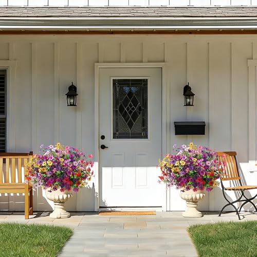 Ivydale Artificial Flowers for Outdoor 24 Bundles Fake Mums with Eucalyptus Leaves UV Resistant Silk Faux Daisy Flower Plant for Outside Home Porch Patio Window Box, Rose - color: Rose