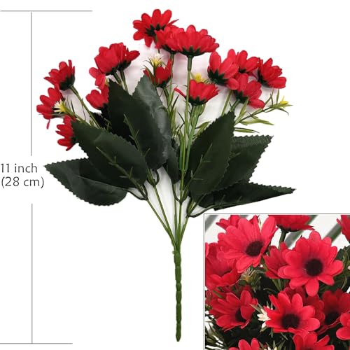 Artificial Daisy Flowers, Faux Daisies Small Silk Marguerites Flower Plants Decor 4 Pack, Fake Plant Plastic Stems for Indoor Outdoor Home Garden Table Centerpiece Arrangement DIY Decorations - Red - color: Daisy 4 Pack- Red