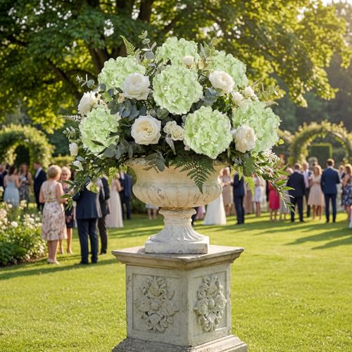 IPOPU 6PCS Real Touch Fake Hydrangea Artificial Flowers Light Green Hydrangeas with Stems Realistic Faux Hydrangeas for Home Table Wedding Baby Shower Party Floral Arrangements (Light Green) - color: Light Green