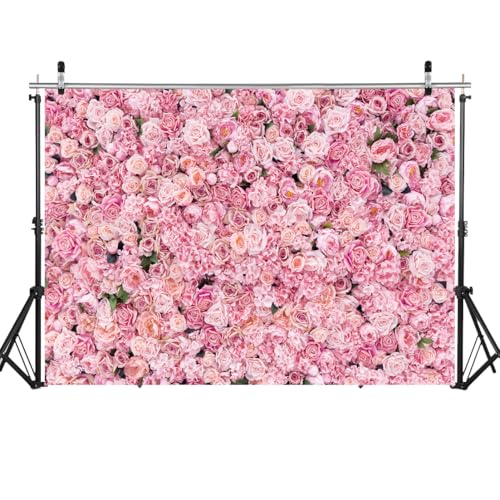 Flower Wall Backdrop Pink Rose Floral Photography Backdrop Ideal for Wedding Valentine's Day Girl's Party Portrait Photo Shoots Bridal Showers Studio Props 7x5FT 11990 - size: 7x5FT
