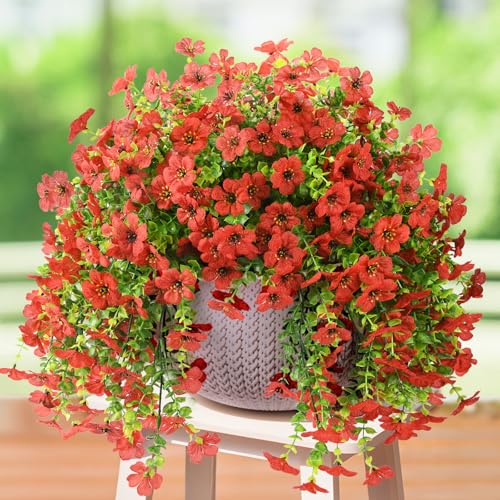 ZFProcess Artificial Hanging Flowers for Outdoors Spring Decoration, 2PCS Silk Fake Daisy Realistic Outdoor Flowers UV Resistant Porch Patio Window Yard Decor(Red) - color: Red