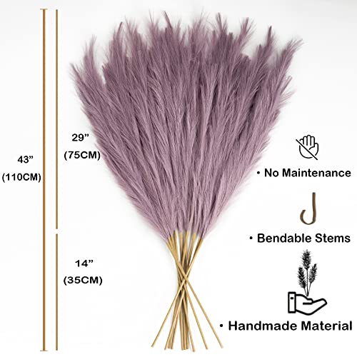 Pampas Grass Decor Tall, 43"/110cm Faux Pampas Grass 6 Stems Large Pompass Grass Branches Tall Bulk Boho Flower Arrangement for Home Room Wedding Party Decor (Light Purple) - color: Light Purple