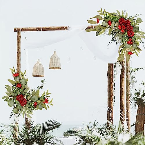 GOLDY&WENDY Artificial Silk Flower Swag (Pack of 2) for Wedding Party Reception Entrance Welcome Sign Home Wall Front Door Decor - color: D3-red Rose