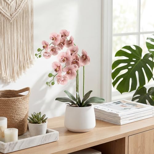 IPOPU Dusty Pink Orchid Artificial Flowers 30" Real Touch Fake Orchid Latex Realistic Flowers Phalaenopsis Branches for Home Party Wedding Bridal Shower Decoration, 2pcs Dusty Pink - color: Dusty Pink