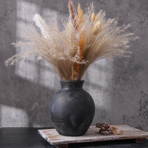 Ceramic Flower Vase Home Decor, 7.4 in Farmhouse Table Vase Retro Vintage Living Room Kitchen Bedroom Decoration Pottery Decorative Vases for Flowers House Shelf Office Desk Dining Entryway, BlackGold - color: 7.4 in - Black Gold