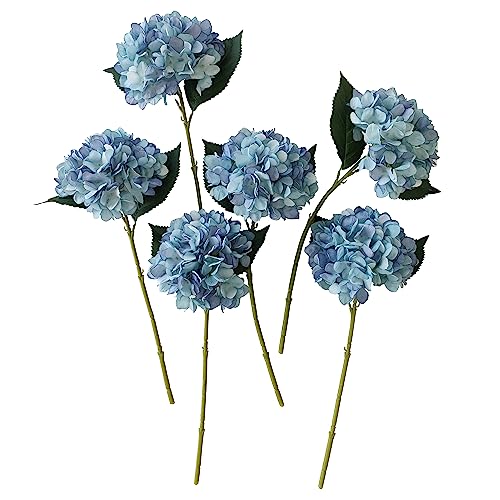 Blue Hydrangea Artificial Flowers,6 Pcs Faux Hydrangea Flowers,Artificial Hydrangeas Flowers with Stems,Fake Hydrangeas,Silk Hydrangeas Flowers with Stems for Home Decor (6, Blue) - color: Spring Blue