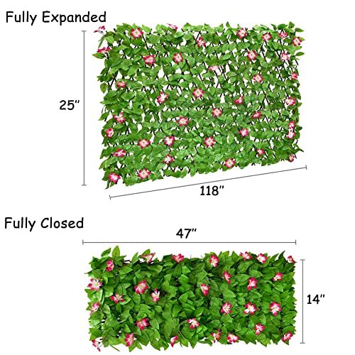 Expandable Fence Privacy Screen for Balcony Patio Outdoor,Decorative Faux Ivy Fencing Panel,Artificial Hedges (Single Sided Leaves) - color: Red Orchids