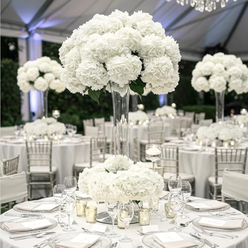 Auihiay 10PCS Hydrangea Artificial Flowers, Faux White Flowers for Wedding Centerpieces, DIY Bouquets, Bridal Shower, Floral Decor Home Decoration with Stems (VASE NOT Included) - color: Ivory