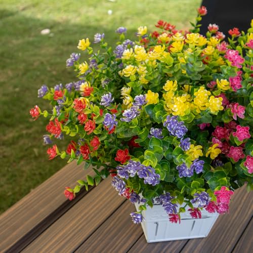 Artificial Flowers for Outdoors, 12 Bundles UV Resistant Artificial Outdoor Flowers, Not-Fading Plastic Fake Flowers for Outdoor Planters for Home Garden Porch Yard Decor, Mixed Color - color: Yellow+purple+red+pink