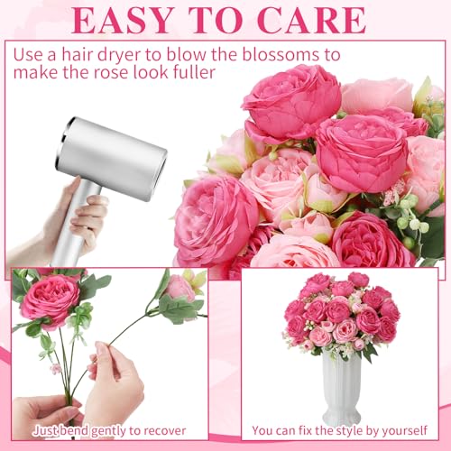 16 Pack Pink,Hot Pink Peonies Artificial Flowers,Fake Silk Hydrangea Bouquet for Bridal Wedding Home Table Decor Reusable Dining Opening Ceremony Birthday Arrangement Faux Floral - color: Pink,hot Pink