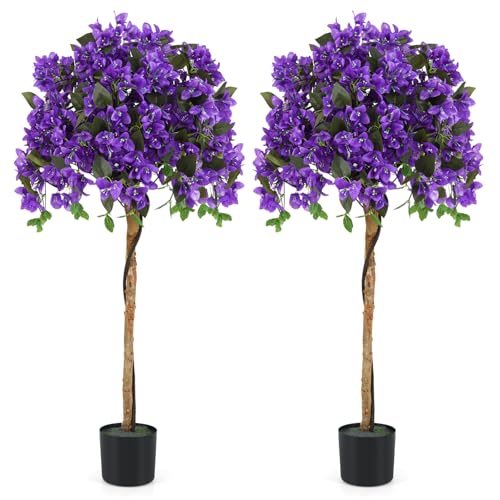 Goplus 53” Bougainvillea Artificial Tree, 2 Pack Faux Silk Flower Tree in Pot w/ 576 Flowers, 288 Leaves, Tall Fake Floor Plant, Artificial Plants for Indoor Outdoor Bedroom Living Room Decor, Purple - color: Purple, size: 2 Pack