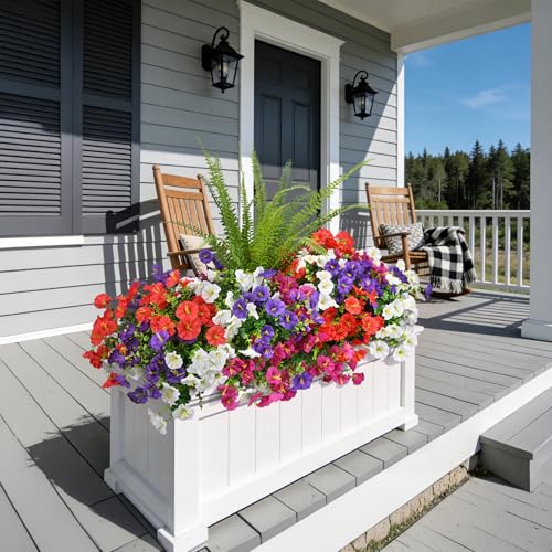 Hrobek Artificial Flowers for Outdoors Faux Plants Outside Indoor,UV Resistant Silk Fake Morning Glory Tall Ferns for Home Patio Garden Back Yard Front Porch Decor (13 Bunches,5 Multi Colors) - color: 5 Color Mixed (3 Purple,3 Light Purple,3 White,3 Red,1