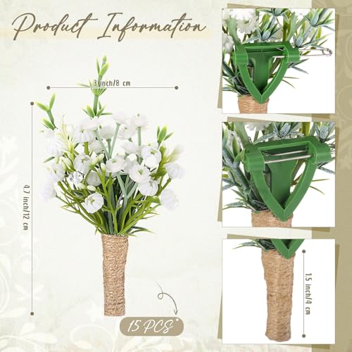 MTLEE 15 Pcs Burgundy Boutonniere for Men Rose Wedding Boutonniere with Pin Groom Groomsmen Buttonholes Man Suit Corsage for Vintage Wedding Ceremony Anniversary Dinner - color: White, style: Babysbreath