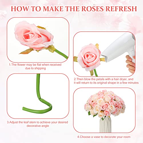 Jexine, 10 Bouquets Artificial Rose Flowers, 120 Pcs, Pink and White, Silk, DIY Bride, Home, Wedding Party Decorations - color: Pink and White