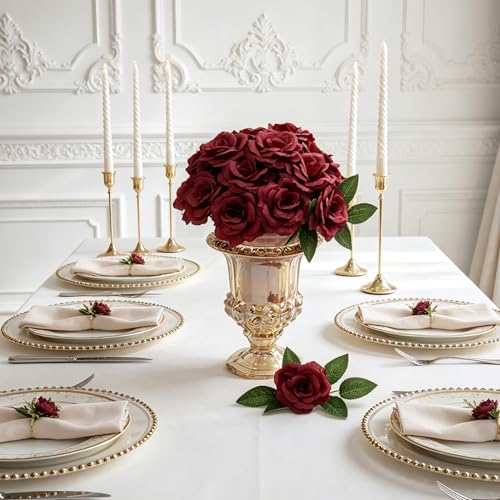 50 Pcs Rose Flower Head, Artificial Flowers Bulk for DIY Crafts, 3in Fake Rose Silk Flower Head wit Stem, Faux Flowers for Decoration, Wedding Home Party Decor Garland Decor (50, Wine Red) - color: Wine Red