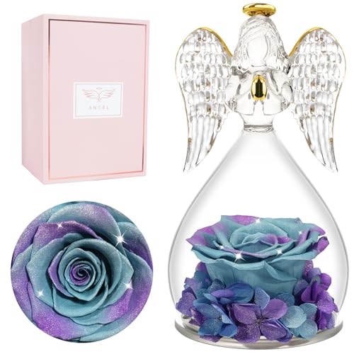 Miofula Gifts for Mom Birthday Gifts for Women, Preserved Flowers Rose in Glass Angel Figurines, Fresh Flowers for Delivery Anniversary Forever Real Roses Gifts for Mothers Grandma Her Wife Girlfriend - color: Starry Sky