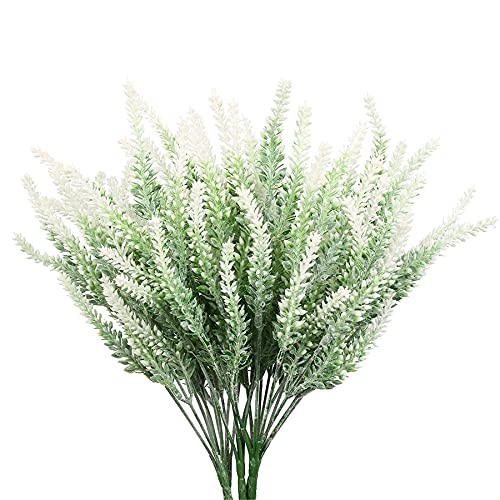 PASYOU Artificial Lavender Flowers, Plastic Plants Fake Simulation Flower Wedding Indoor Outdoor Bridal Bouquet Home Garden Balcony Patio Planter Filler DIY Arrangement Decoration - White 6 Pcs - color: Lavender-white 6 Pcs
