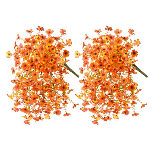 ZFProcess Artificial Fall Flowers for Outdoors, 2PCS Silk Fake Flowers Realistic Daisy Mums UV Resistant Porch Patio Window Yard Decor (Sunset Red) - color: Fall Orange Yellow