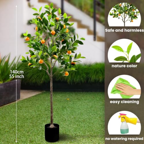Gresorth 4.59 Feet Fake Orange Tree Artificial Green Plant Decoration | Realistic Fruit, with Plastic Pot, Lifelike Leaves, Home House, Table Office, Garden Indoor Outdoor - color: 4.59 Ft Orange Tree