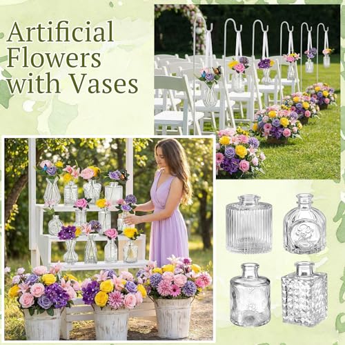 36 Pcs Artificial Flowers Table Centerpiece with Vases Colorful Wildflower Centerpieces Silk Flower Arrangement for Wedding Baby Shower Table Centerpieces Party(Elegant Grace,Clear) - style: Elegant Grace