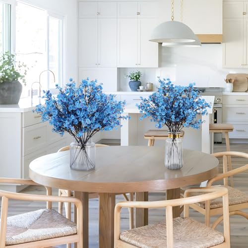 16Pcs Artificial Flowers Fake Babys Breath Bouquet,Blue Fake Flowers Plants Decor Silk Flower Bulk for Vase Spring Home Wedding Indoor Outdoor Table Party Decorations - color: Blue, size: 16 Bundles
