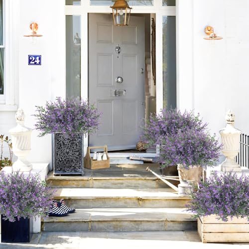 42 Pcs Fake Lavender Flowers Outdoor UV Resistant Faux Plastic Lavender Flowers No Fade Artificial Lavender Purple Plants for Outside Garden Porch Window Box Hanging Planter Decor (Purple) - color: Purple, size: 42 Pcs