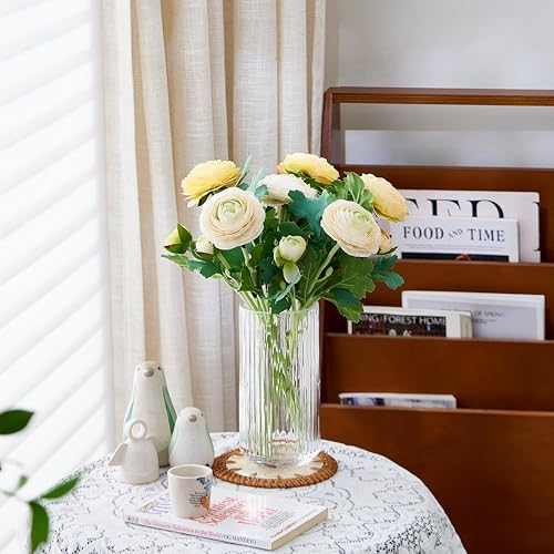 Clear Glass Flower Vase for Pampas Grass, 7.5 inch Medium Decorative Centerpiece Ribbed Vase for Dining Table, Office Desktop, Shelf Bookshelf, Mantel, Entryway, Bathroom, Countertop, Farmhouse, Gift - color: Clear, size: 7.5 inch