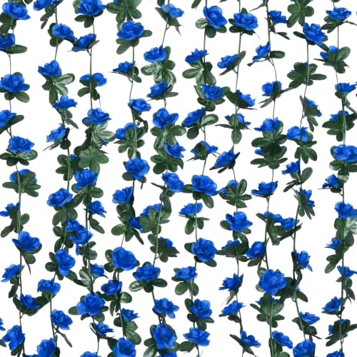 MARTINE MALL Flower Garland Rose Vines, 2 Strands 16.5Ft Flowers Vines for Bedroom, Rose Flower Garland Decoration, Sapphire Rose Floral Garland for Room Table Birthday Wedding Party Garden Wall Decor - color: Sapphire, size: 2 Packs