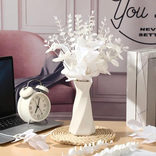 Giegxin 90 Pcs 3 Kinds Mixed Artificial Eucalyptus Leaves Stems Bulk Silver Dollar Leaves Picks Dried Eucalyptus Bundle Faux Spray for Wedding Vase Bouquet Floral Arrangement (White) - color: White