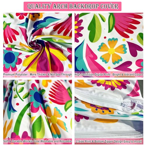 Sensfun Mexican Fiesta Arch Backdrop Cover Cinco De Mayo Birthday Baby Shower Decorations,2-Sided Colorful Mexican Otomi Flowers Backdrop Arch Covers for Mexico Talavera Wedding Party Decor 4x7.2ft - size: 4x7.2ft (122x220cm)