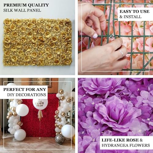 Efavormart 4 Pack Red 3D Silk Rose and Hydrangea Flower Wall Panels - 11 Sq. Ft. UV Protected Artificial Floral Backdrop Mat for Wedding, Party Photography, Nursery Wall & DIY Decor - color: Red