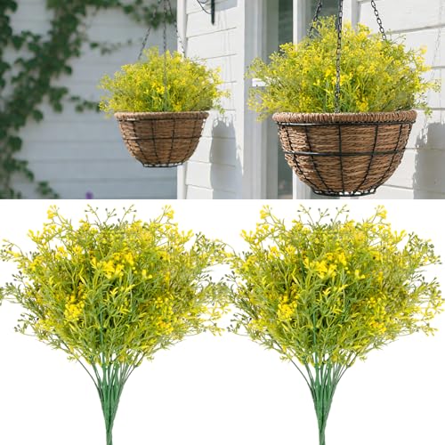 RAINFLOW Artificial Flowers for Outdoors - 4PCS UV Resistant Fake Flowers for Decoration, Small Jasmine Buds Ivy for Centerpiece Front Porch Kitchen Garden Wedding Thanksgiving Decor(13.7" Yellow)