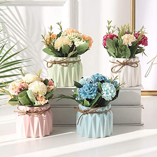 Artificial Flower Plants – Mini Fake Hydrangea Flowers in Pot for Home Decor Party Wedding Office Patio Table Desk Decoration, Set of 4, Size: 3.3''(Diameter) x 5.5''(Tall) - color: Hydrangea-4