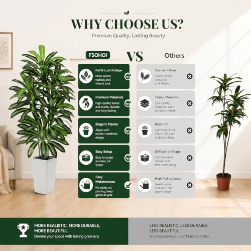Artificial Dracaena Tree - 5FT Tall Fake Plants with White Tall Planter - Artificial Plants Indoor Floor Plant in Pot - Large Tropical Fake Yucca Potted Tree for Home Office Living Room Decor - color: White, size: 5 FT