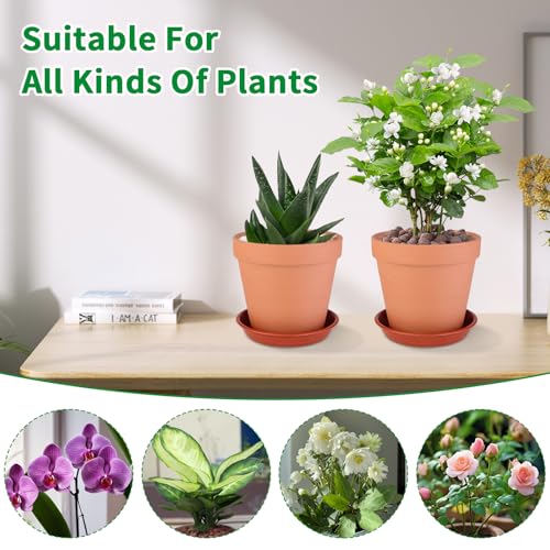 6 Pack 6 Inch Terracotta & Clay Pots with Saucer for Plants, Large Terra Cotta Plant Pot with Drainage Hole, Flowerpot for Indoor Outdoor Plants, Crafts, Wedding Favor